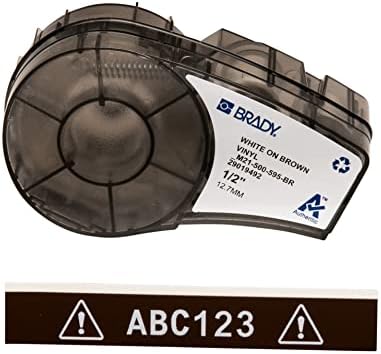 Brady Authentic (M21-500-595-BR) All-Weather Vinyl Label for Indoor/Outdoor ID, Lab and Equipment Labeling, White on Brown- ForM210, M210-LAB, M211, BMP21-PLUS and BMP21-LAB Printers, .5" W, 21' L by BradyCorp