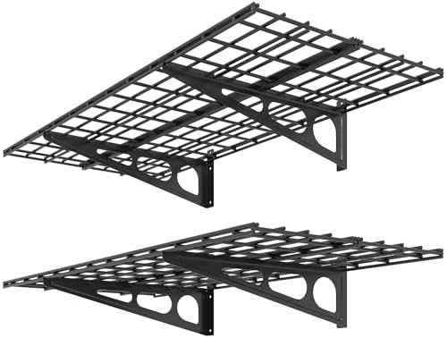 FLEXIMOUNTS 2 Pack 2x4ft Garage Shelving Wall Mounted Storage Rack, Black by FLEXIMOUNTS