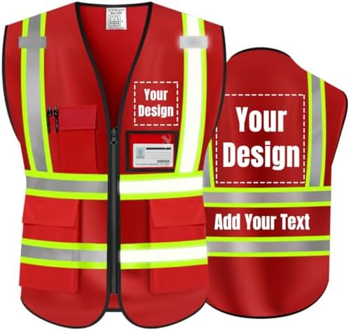 High Visibility Reflective Safety Vest Customize Logo Hi Vis Protective Workwear Outdoor Work Vest (L, Webbing Red) by YOWESHOP