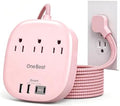 Cruise Ship Travel Essentials, 22.5W/4.5A Flat Plug Power Strip, Pink by OneBeat