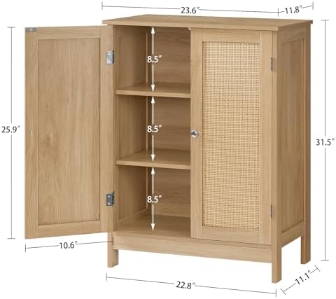 Iwell Storage Cabinet, Rattan Cabinet with Adjustable Shelf, for Living Room, Entryway, Kitchen, Home Office, Nature - Image 3