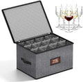 MISSLO Stackable Wine Glass Storage Box with Dividers Hard Shell Stemware Storage Containers for 12 China Crystal Glasses Drinkware, Moving Supplies, Grey by MISSLO