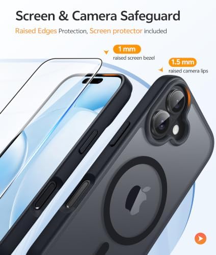FNTCASE for iPhone 16 Case, Fit for Magsafe, Screen Protector, Black - Image 5