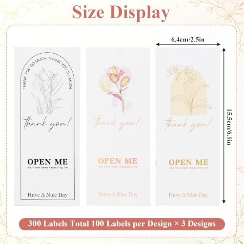 300Pcs Thank You Labels | 3 Style Flower Decorative Labels | Thank You Stickers Rectangle Kraft Paper 5.9x2.4In for Owners Resellers Sealing Gift Tag Large Small Business Packaging Gift Box Decor - Image 6