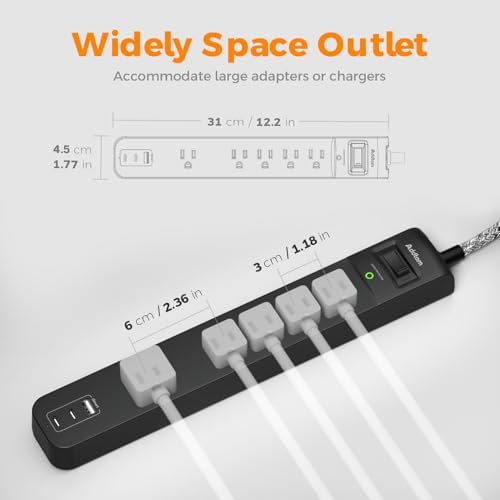10Ft Long Surge Protector Power Strip -Extension Cord with Multiple Outlets - Image 5
