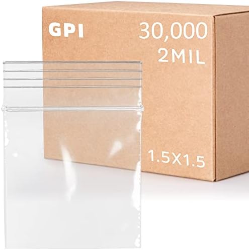 1.5" x 1.5" Tiny Zip Bags, 30000 Pack, 2 Mil, Reclosable Jewelry Bags, GPI by GPI