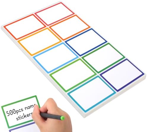 Utron 500Pcs Name Labels, 3.5x2.25 inch Blank Nametags, Sticky Name Tags for Whiteboards Locker Fridge School Office Home 10 Colors by Utron