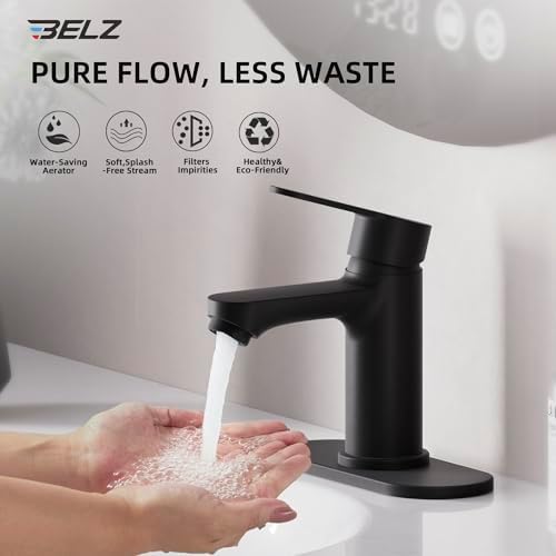 BELZ Black Bathroom Faucet, Lead-Free for 1 or 3 Hole 4" Vanity Sink - Image 4