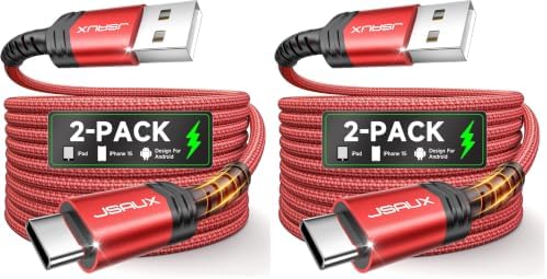 JSAUX USB C Cable [4-Pack 3.3ft], USB A to USB C for iPhone, Samsung, Red by JSAUX
