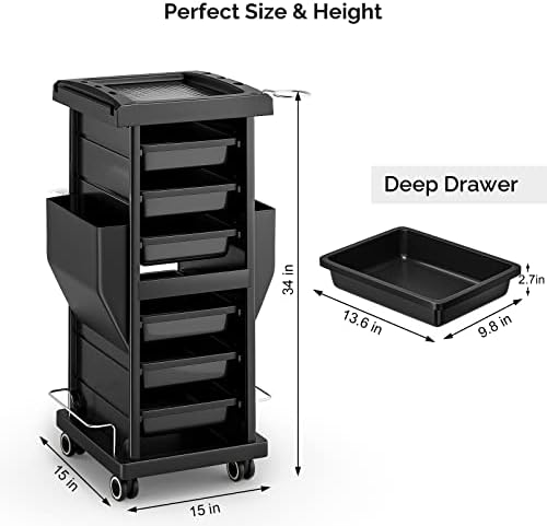 OmySalon Rolling Salon Trolley Cart with Wheels 6 Drawers, Beauty SPA Storage Organizer for Stylist, Hair Tool Holder Mobile Station, Barber Shop Hairdressing Tattoo Equipment - Image 3