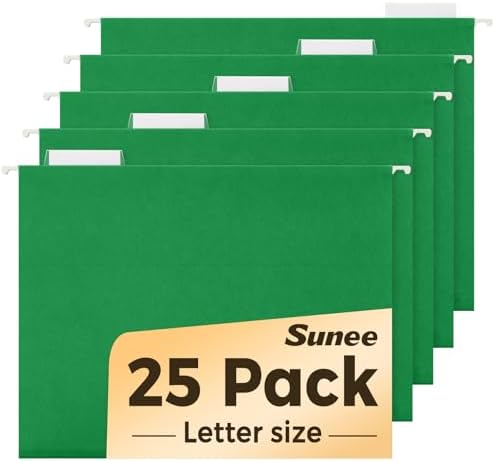 SUNEE Hanging File Folders, 25 Pack Letter Size Hanging File Folders with 1/5-Cut Tabs, Ideal for Home and Office Organization and Papers Classification,Light Green by SUNEE