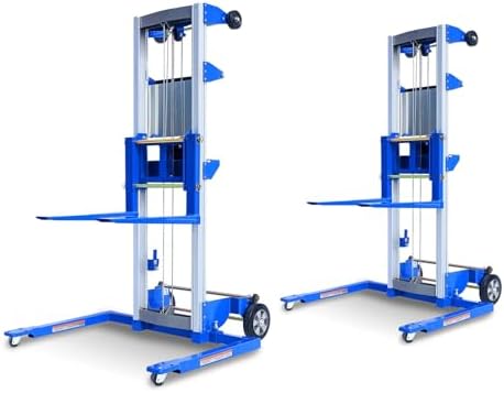 2PCS Material Lift Winch Stacker, 1.97"-142" Height Range, 350 lbs Capacity, Adjustable Straddle Hand Winch Lift Trucks for Warehouse, Factory, 42.90" L x 43.30" W by ELOMBR
