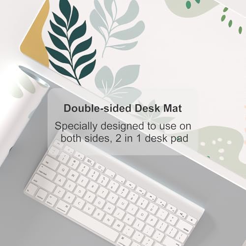 Faux Leather Large Mouse Pad, Office Desk Mat, 31.5"x11.8", Green White - Image 5