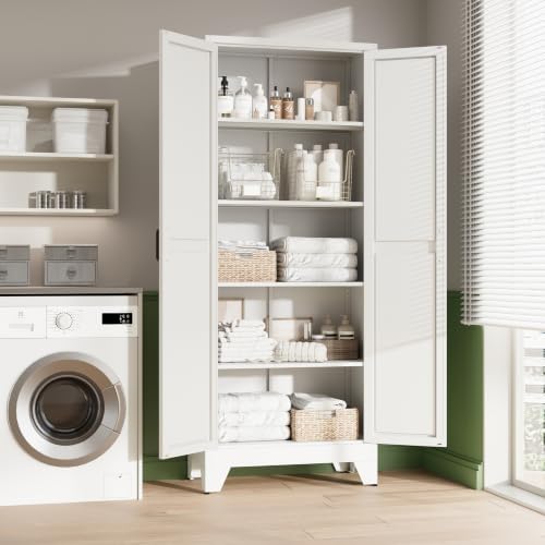 Letaya 75" H Metal Storage Cabinet with 2 Doors and 4 Shelves,Tall Kitchen Pantry Cabinets,Farmhouse Utility Pantry Organizers for Cupboard/Dining/Bathroom/Home Office/Garage,White - Image 4