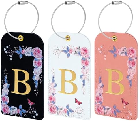 3 Pack Luxury Floral PU Leather Luggage Tags, Travel Accessories Gift (B) by Unknown