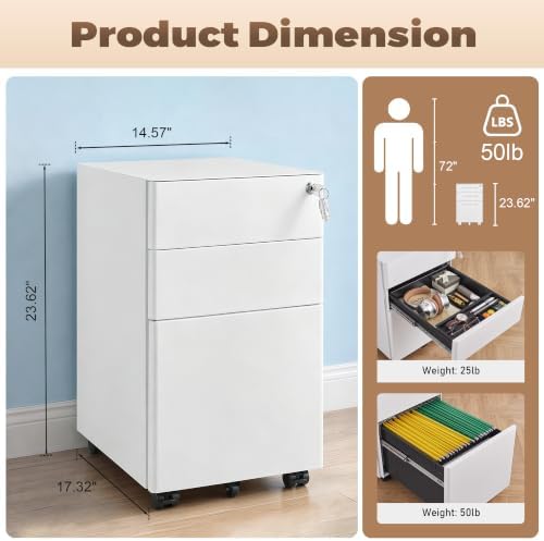 Guizeeopo Fully Assembled 3 Drawer File Cabinets for Home Office - Image 3