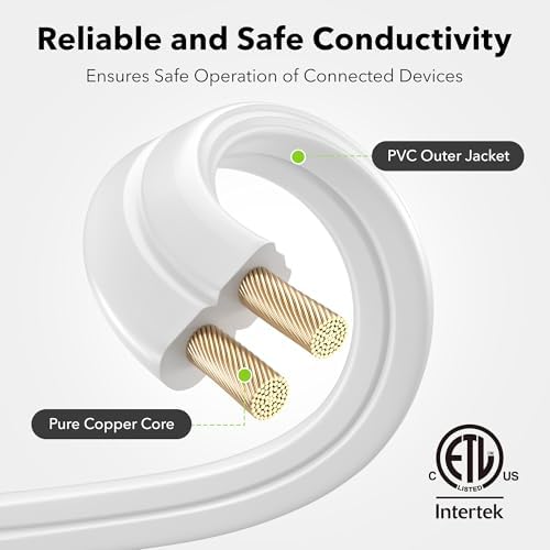BN-LINK 6 ft 3 Outlet Indoor Extension Cord 16/2 SPT-2, 2 Pack White, 2 Prong Polarized Plug, Household Power Cord for Home, Office, and Holiday Decorations - Image 5