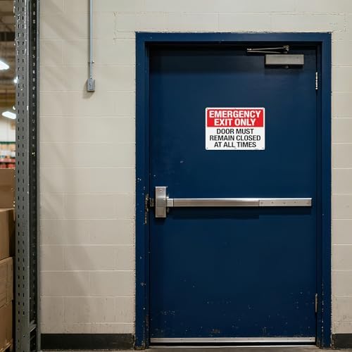 T&R Large Emergency Exit Only Sign Door Must Remain Closed At All Times - 2 Pack - 14 x 10 Inches Rust Free .040 Aluminum Reflective - UV Protected, Waterproof, Weatherproof and Fade Resistant - 6 Pre-drilled Holes - Image 6