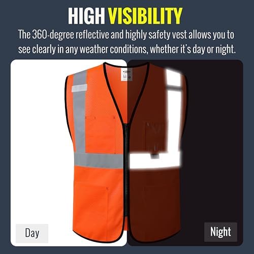 JKSafety Safety Vest for men women Hi Vis Vest with Pockets and Zipper High Visibility Construction Vests BX310 - Image 2