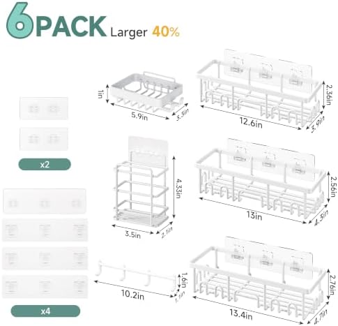 Veken Shower Caddy 6-Pack with Hooks, Bathroom Organizers & Storage, White - Image 6