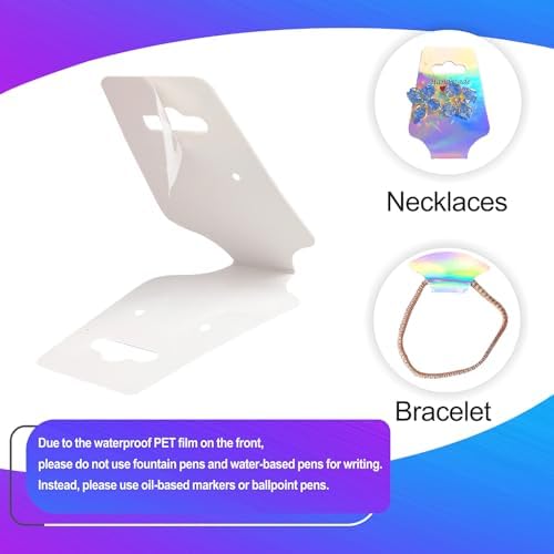 210 PCS Bracelet Holographic Display Cards Sturdy Necklace Holder Cards Self Adhesive Jewelry Packaging Selling Card for Small Business of Keychain Earring Hair Band and Scrunchies Hanging - Image 3