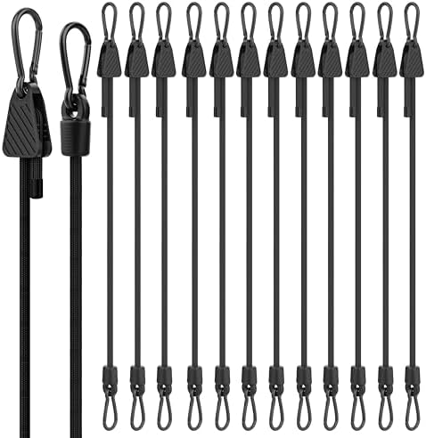 Bungee Cords with Hooks, Upgrade 60 inch Adjustable Bungee Cords with Carabiner Hooks, Easy to Adjust from 7'' to 60'' Elasticity UV-Resistance Bungee Straps Heavy Duty for Bike, Cargo, Tent, 12 Pack by Rugtol