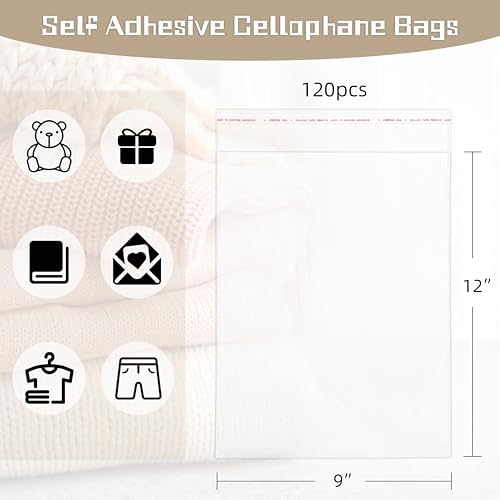 WIKDAY Self Sealing Cellophane Bags 120PCS 9X12 Inches Shirt Packaging Bags - Image 2
