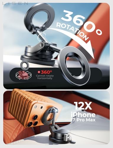 LISEN for MagSafe Car Mount [3800gf Strong Magnet&90+LBS Suction] 360° Adjustable Vacuum Magnetic Phone Holders for Your Car, for iPhone 18 Pro Max 17 16 15 14 13 12 Plus Air for Shower All Smartphone - Image 4