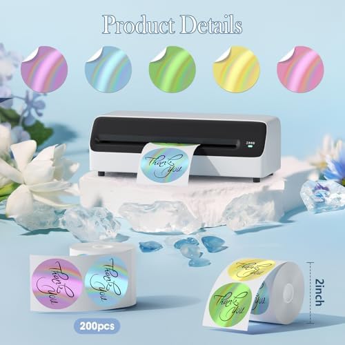 2-Inch Round Holographic Thermal Sticker Labels, with Rainbow Wave and Glitter Deign, Suitable for Every Tags, Custom DIY Logo Applications, 5 Colors, (200Pcs/Roll) - Image 2
