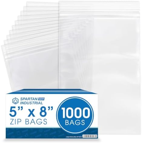 5” X 8” (1000 Count) 2 Mil Clear Reclosable Zip Plastic Poly Bags by SpartanIndustrial