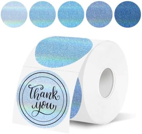 2''Holographic Blue Gradient Thermal Label,Self-Adhesive Round Thermal Printer Sticker for DIY Logo Design,Name Tag,Thanks Card 300 Labels/Roll by Unknown