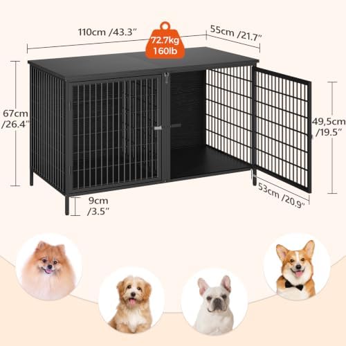 MAHANCRIS Dog Crate Furniture for 2 Dogs, 43.3" Dog Kennel with Removable Divider, Heavy Sturdy Dog Furniture Style Double Cage for Small Medium Dog, Indoor Pet House End Table, Black DCBK1201 - Image 3