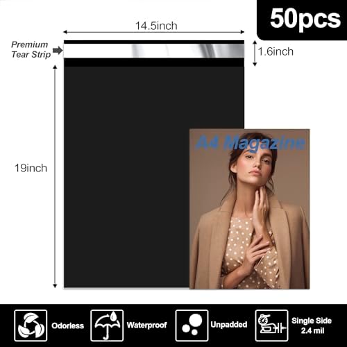 JinRuiKJ Poly Mailers 14.5x19 Inch, 50 Pcs Shipping Bags, Black - Image 2
