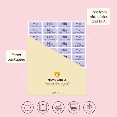 TeddyLabels - Clothing Labels for Nursing Home (60) – Self-Adhesive Name Tags for Clothes and Personal Items. Personalized Labels for Daycare, Nursing Homes, and Laundry Use - Light Purple - Image 4