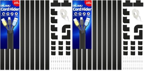 Cable Hider, 157in Delamu Cord Hider Wall for Wall Mounted TV, Wire Hider Kit, Paintable Cable Concealer Raceway Management for Home & Office, 10XL15.7 W0.95 H0.55in, Black (Pack of 2) by DELAMU