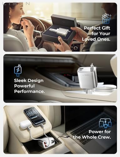 LISEN Retractable Car Charger for iPhone, for iPhone 17 Pro Max 16 15 14 13 12 Plus Mini, Cute 4 in 1 Retractable USB C Car Charger Fast Charge for Women Men, 84W Fast Charging Car Accessorie - Image 4