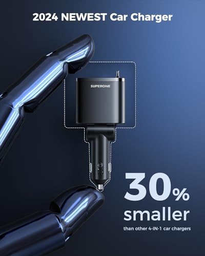 SUPERONE Smaller 4 in 1 Retractable Car Charger with Dual Type C Cords - Image 7