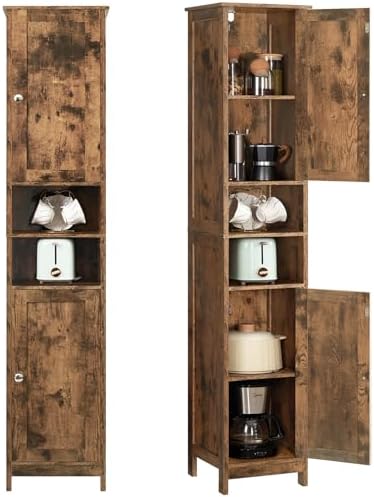 TEENFON 67" Tall Bathroom Cabinet with 2 Adjustable Shelves and 2 Doors, Narrow Bathroom Storage Cabinet for Small Space, Living Room, Entryway, Kitchen, Rustic Brown by TEENFON