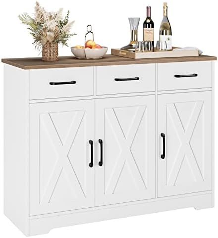 HOSTACK Kitchen Buffet Cabinet with Storage, Sideboard Coffee Bar, White by HOSTACK