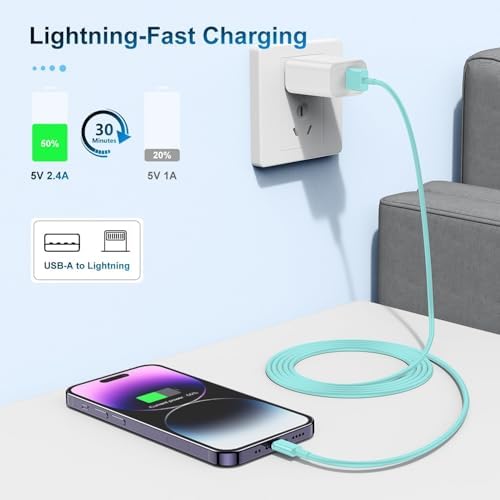 3 Pack Apple MFi Certified Charger Cable 3ft, Lightning to USB Cable Cord 3 Foot, 2.4A Fast Charging,Apple Phone Long Chargers for iPhone 13/12/11/11Pro/11Max/ X/XS/XR/XS Max/8/7/6 Light Blue - Image 4