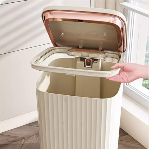 9/12 Liter Smart Square Plastic Trash Can with Double Opening Lid and Pressure Ring Ideal for Living Room Bedroom Kitchen or Bathroom Cream White Modern Design and Durabi - Image 3