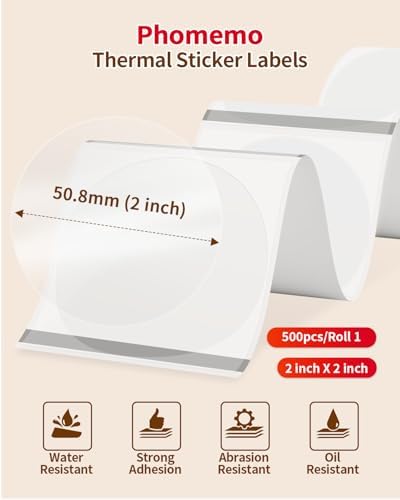 Phomemo 2” Circle Thermal Label, Self-Adhesive Round Sticker Labels, Circular Direct Thermal Printer Labels Compatible with Phomemo Shipping Label Printer, 500 pcs of Labels/Roll, Transparent - Image 2
