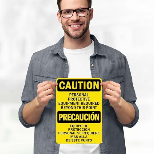 Caution Personal Protective Equipment Required Beyond This Point Bilingual Osha Sign, 10x7 Inches, 4 Mil Vinyl Decal Stickers Weather Resistant, Made in USA by My Sign Center - Image 2