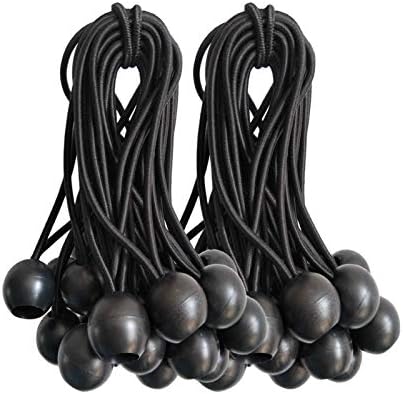 Ball Bungee Cords, 50 Packs, 6Inch Black Tie Down Cords for Tarp, Canopy Shelter, Wall Pipe, UV Resistant by Noonext+