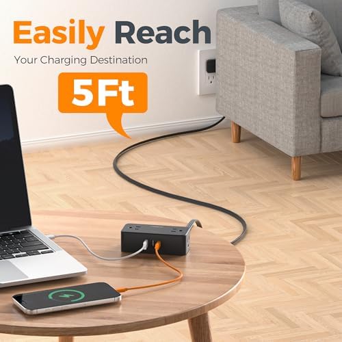 TESSAN Extension Cord 5 FT, Power Strip with 900J Surge Protection, Black (Pack of 2) - Image 5