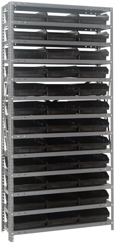Quantum Storage Systems 1875-110BK Steel Shelving Unit with 4" Shelf Bins, 18" D x 36" W x 75" H, Black by QuantumStorageSystems