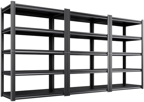 Set of 3 Garage Shelving Heavy Duty Storage Shelves, Metal Adjustable Shelving Unit, Utility Garage Organizer Shelf for Basement, Pantry, Kitchen, Warehouse,16" D x 35" W x 71" H, Black by AOAORGG