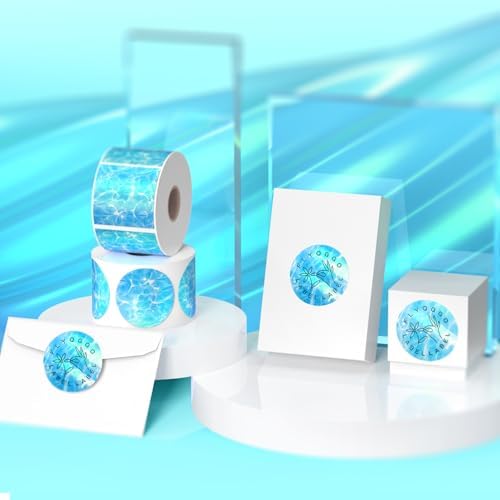 2" Holographic Thermal Sticker Labels, 500 Pcs Round Printable Thermal Waterproof Sticker Rainbow Glitter for Logo Design, Price/Name Tag, Barcode, DIY Custom, Aurora Light Blue, 500 Labels/Roll - Image 3