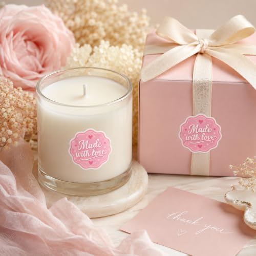 60pcs Made with Love Stickers, Pink Handmade Small Business Packaging Labels, Boutique Product Seal Stickers for Orders, Round Thank You Branding Stickers 2 Inch - Image 3