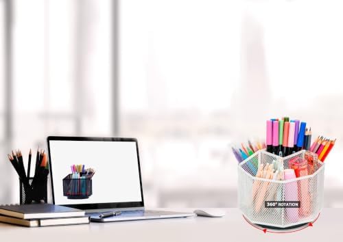 Exerz Desk Organizer 360 Rotating Pen Holder 5 Compartments Caddy White - Image 3